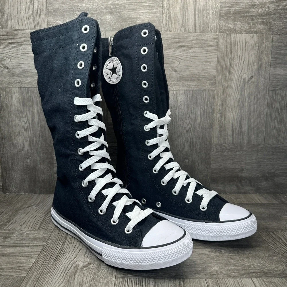 Converse XX-Hi Sneakers Kids 1 Black Canvas Knee High Punk NEW